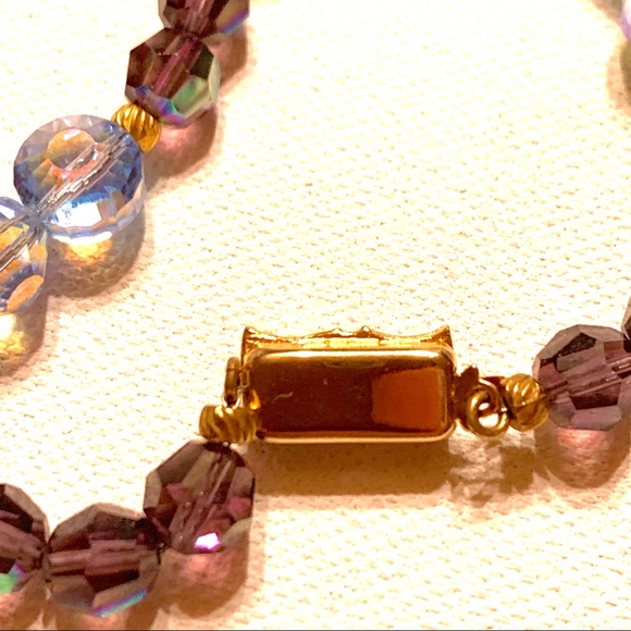 Vintage  Necklace & Earring Set Crystal Beads Green Blue Purple - Picture 3 of 8